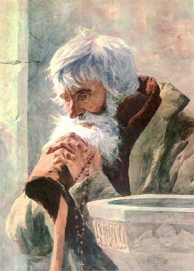 unknow artist Praying old man. China oil painting art